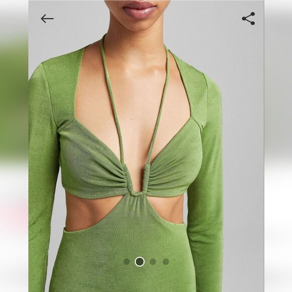 Bershka Cut Out Detail Square Neck Mini Dress Green Womens Size S - Picture 3 of 9